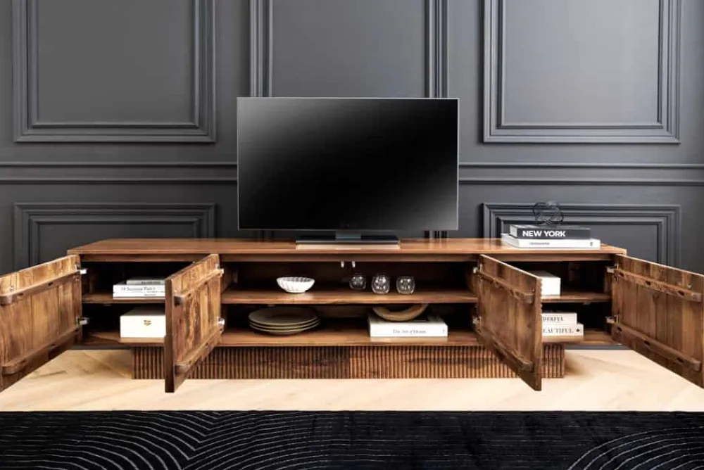 Riess-Ambiente Retro Möbel|Tv- & Lowboards > Massives TV-Board ART DECO 200cm braun Mangoholz Lowboard 3D-Front
