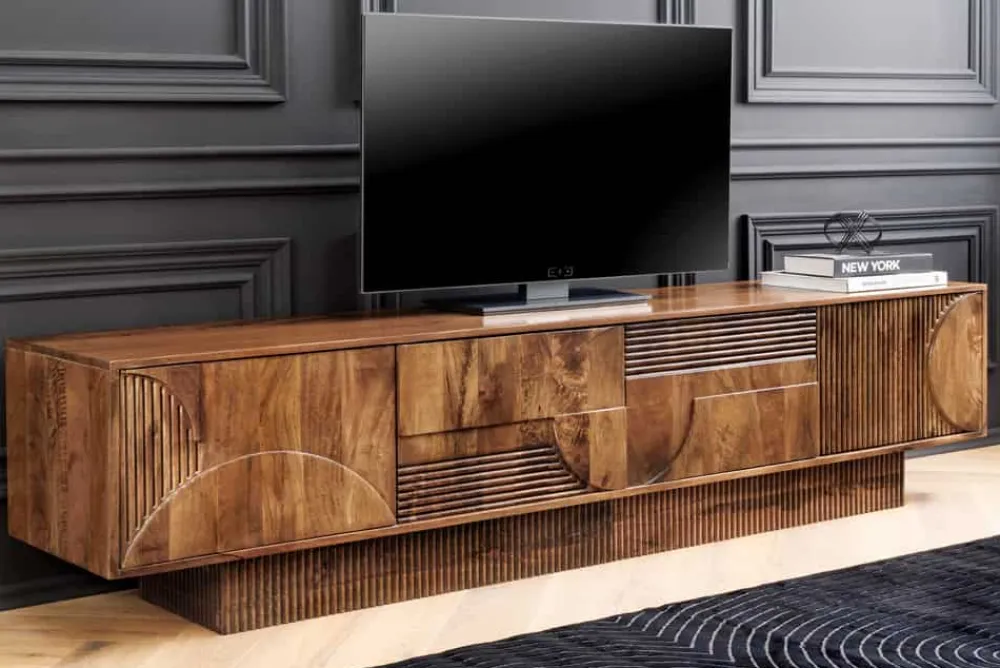 Riess-Ambiente Retro Möbel|Tv- & Lowboards > Massives TV-Board ART DECO 200cm braun Mangoholz Lowboard 3D-Front