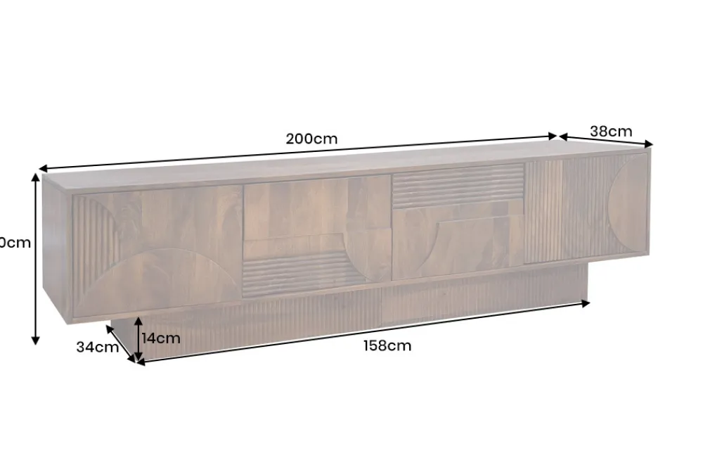 Riess-Ambiente Retro Möbel|Tv- & Lowboards > Massives TV-Board ART DECO 200cm braun Mangoholz Lowboard 3D-Front