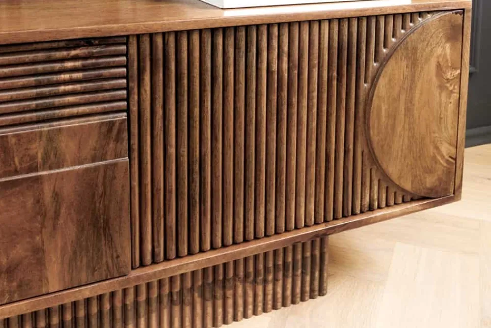 Riess-Ambiente Retro Möbel|Tv- & Lowboards > Massives TV-Board ART DECO 200cm braun Mangoholz Lowboard 3D-Front