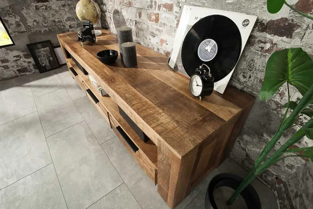 Riess-Ambiente Mehr...|Industrial Loft > Massives TV-Board IRON CRAFT 170cm Mangoholz Lowboard 3 Schubladen