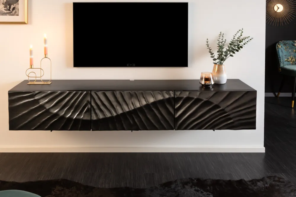 Riess-Ambiente Mehr...|Industrial Loft > Massives TV-Board SCORPION 160cm schwarz Mangoholz hängend Lowboard