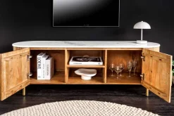 Riess-Ambiente Retro Möbel|Tv- & Lowboards > Massives TV-Board TRES CHIC 140cm natur Mangoholz weiß Marmor mit viel Stauraum