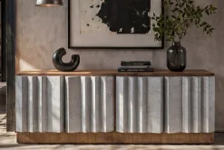 Riess-Ambiente Industrial Loft|Tv- & Lowboards > Massives TV-Board ZALVERO 150cm natur silber Mangoholz mit Metall-Aluminium Front