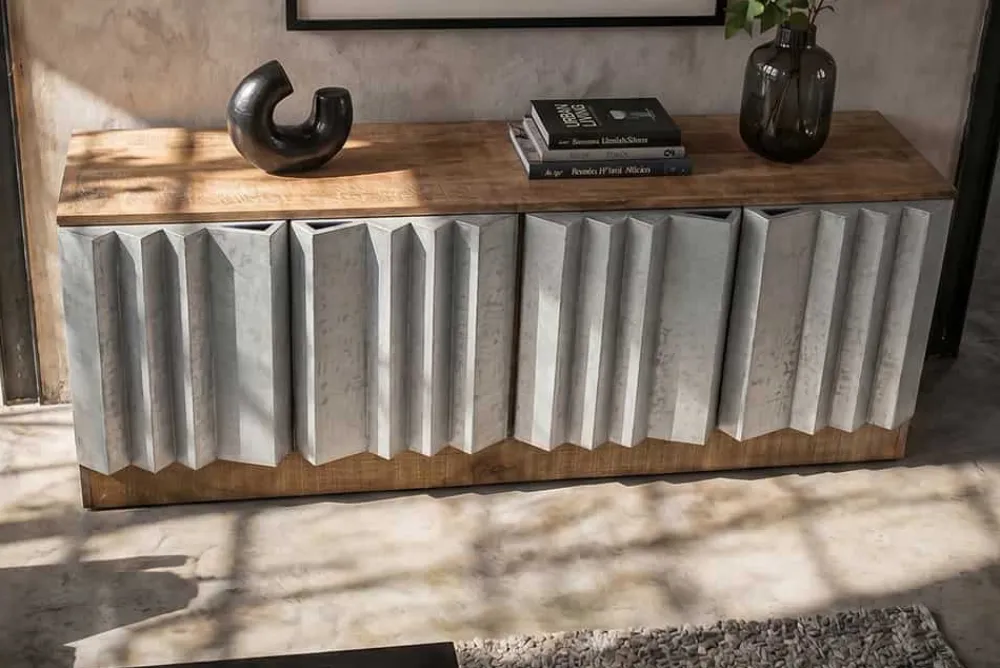 Riess-Ambiente Industrial Loft|Tv- & Lowboards > Massives TV-Board ZALVERO 150cm natur silber Mangoholz mit Metall-Aluminium Front