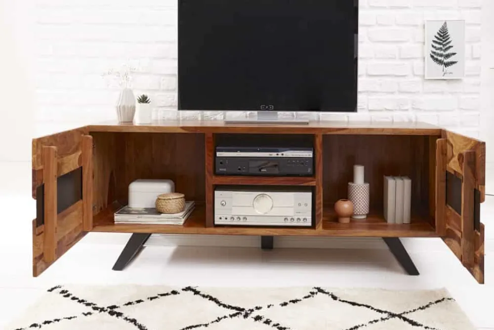 Riess-Ambiente Mehr...|Industrial Loft > Massives TV-Lowboard AMAZONAS 160cm braun Sheeshamholz mit Baumkante
