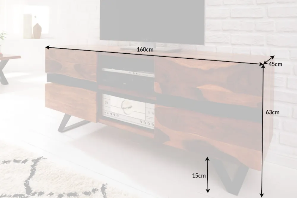 Riess-Ambiente Mehr...|Industrial Loft > Massives TV-Lowboard AMAZONAS 160cm braun Sheeshamholz mit Baumkante