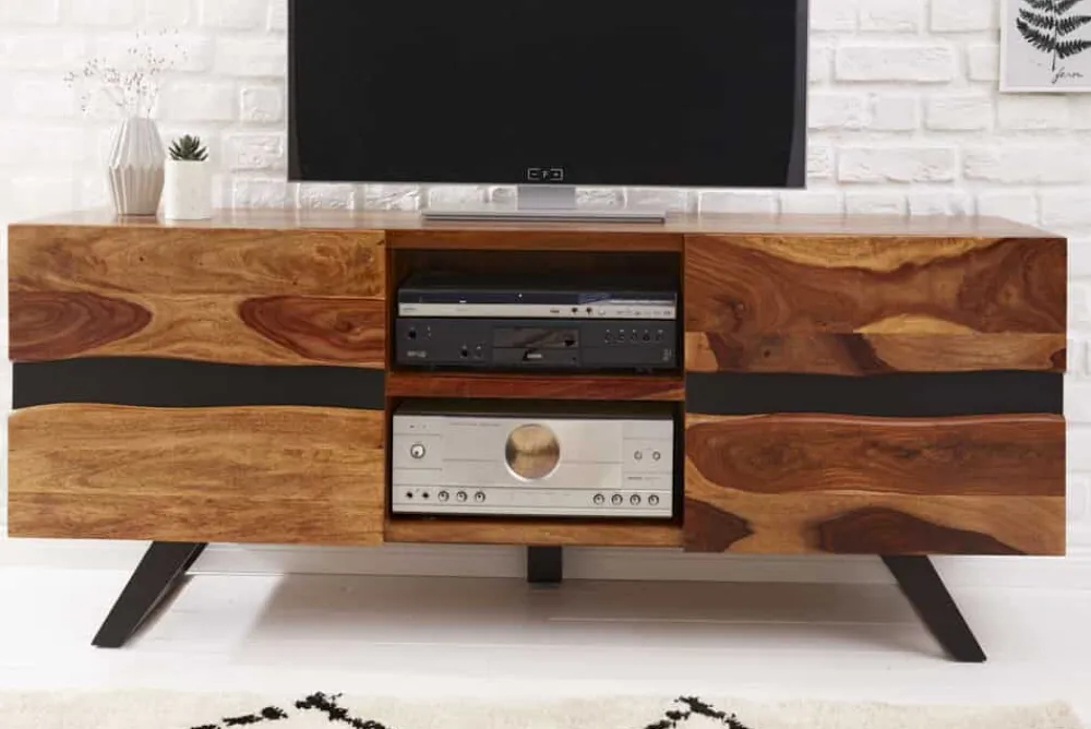 Riess-Ambiente Mehr...|Industrial Loft > Massives TV-Lowboard AMAZONAS 160cm braun Sheeshamholz mit Baumkante