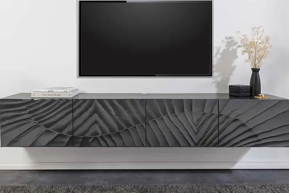 Riess-Ambiente Mehr...|Massivholzschränke > Massives TV-Lowboard SCORPION 200cm schwarz hängend Mangoholz 3D-Design