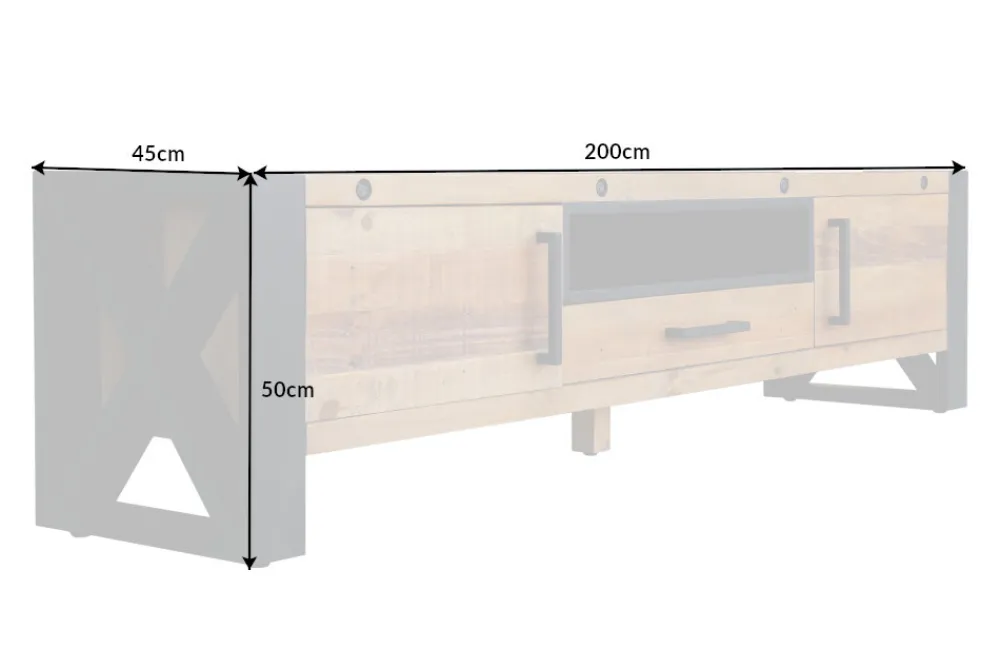 Riess-Ambiente Mehr...|Industrial Loft > Massives TV-Lowboard THOR 200cm recyceltes Pinienholz im Industrial Design