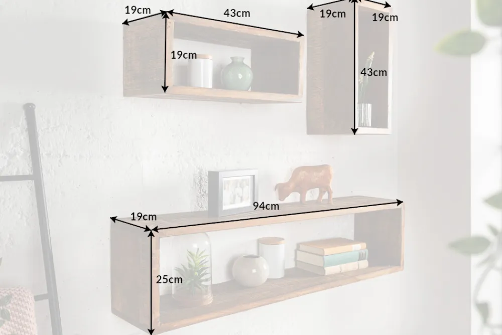 Riess-Ambiente Mehr...|Wandregale > Massives Wandregal 3er Set HEMINGWAY 94cm braun aus Mangoholz