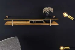 Riess-Ambiente Wandregale > Massives Wandregal HERITAGE 75cm natur Pinienholz gold Metall