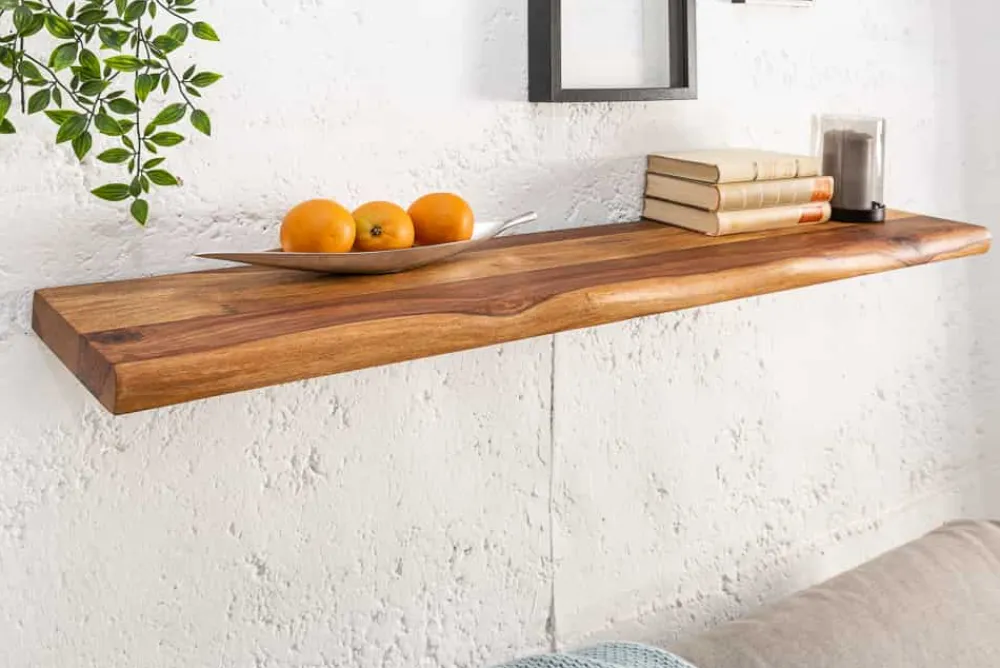 Riess-Ambiente Mehr...|Wandregale > Massives Wandregal MAMMUT 115cm braun Sheesham stone finish Regalbrett Baumkante