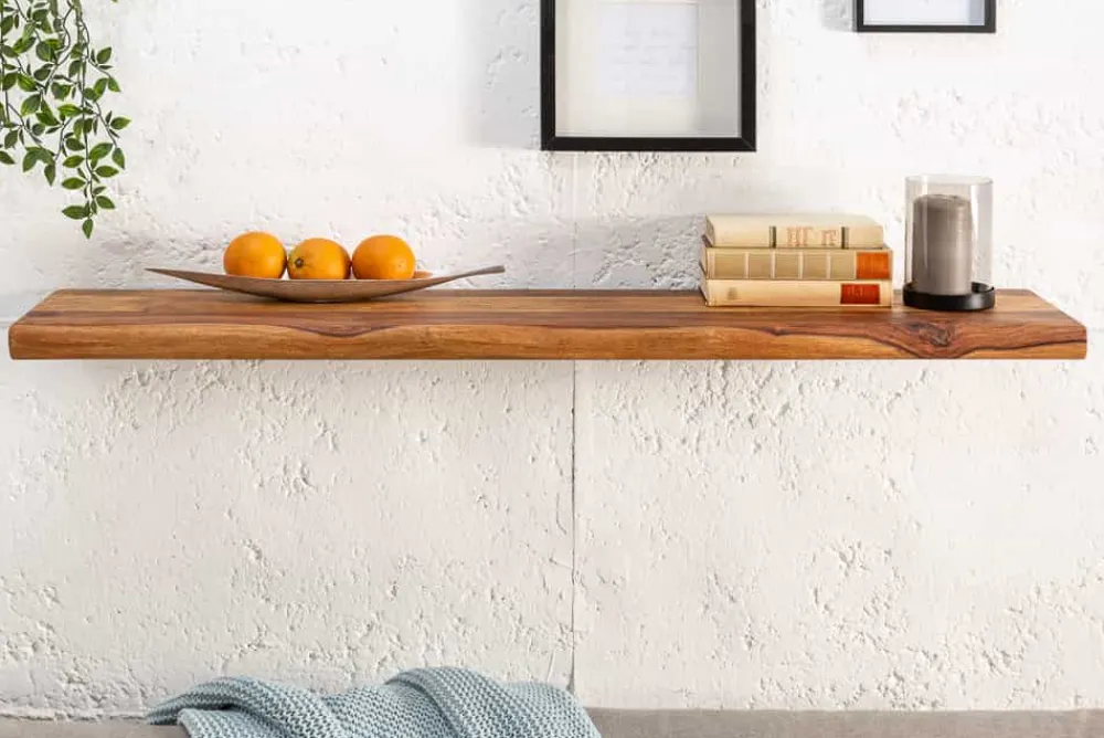 Riess-Ambiente Mehr...|Wandregale > Massives Wandregal MAMMUT 115cm braun Sheesham stone finish Regalbrett Baumkante