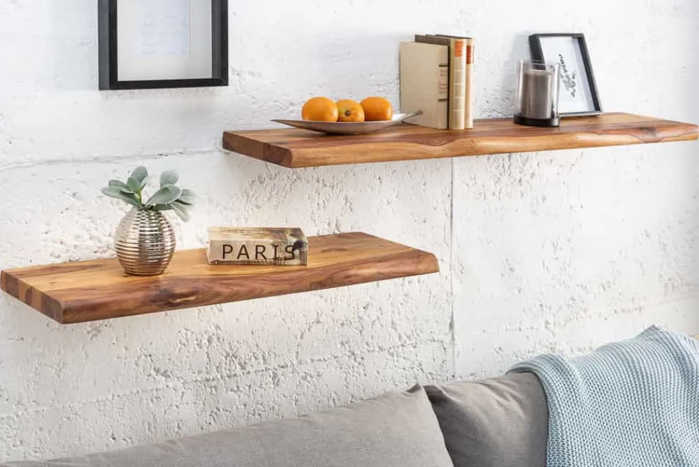 Riess-Ambiente Mehr...|Wandregale > Massives Wandregal MAMMUT 115cm braun Sheesham stone finish Regalbrett Baumkante