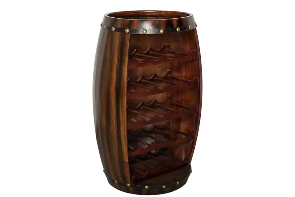 Riess-Ambiente Weinregale|Barschränke > Massives Weinregal BODEGA 80cm coffee braun Pinie Fass-Bartisch für 23 Flaschen