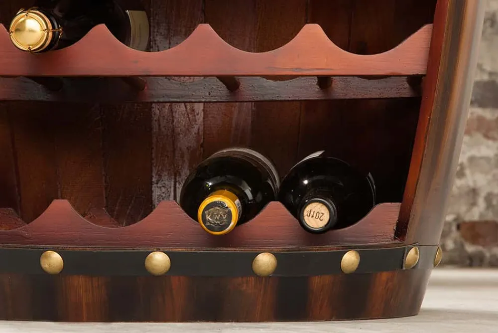 Riess-Ambiente Weinregale|Barschränke > Massives Weinregal BODEGA 80cm coffee braun Pinie Fass-Bartisch für 23 Flaschen