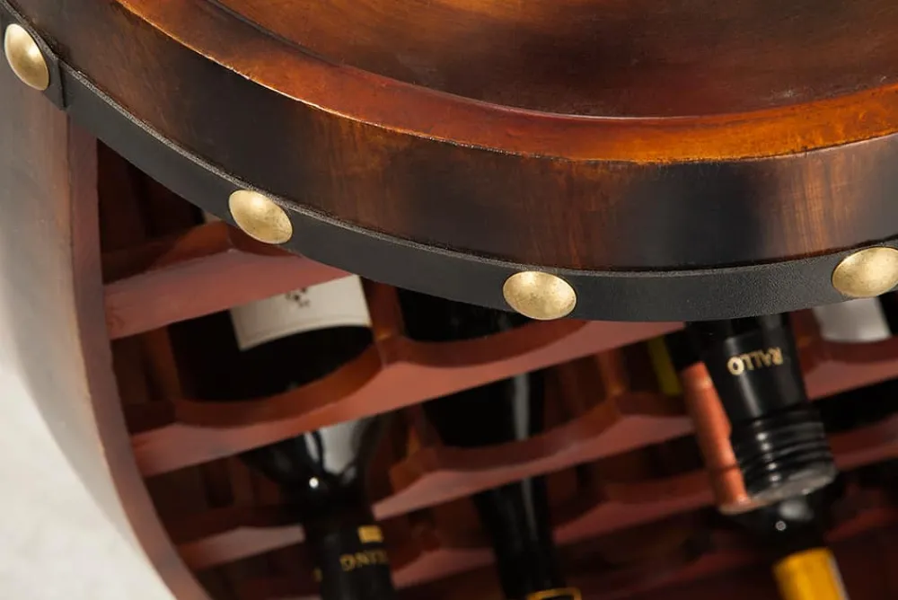 Riess-Ambiente Weinregale|Barschränke > Massives Weinregal BODEGA 80cm coffee braun Pinie Fass-Bartisch für 23 Flaschen