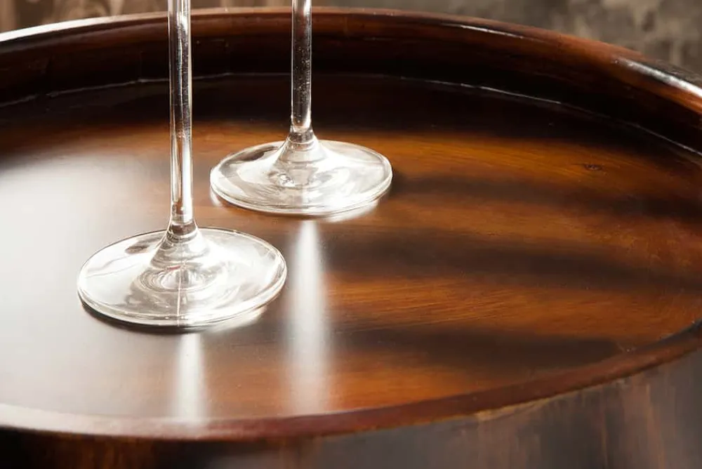Riess-Ambiente Weinregale|Barschränke > Massives Weinregal BODEGA 80cm coffee braun Pinie Fass-Bartisch für 23 Flaschen