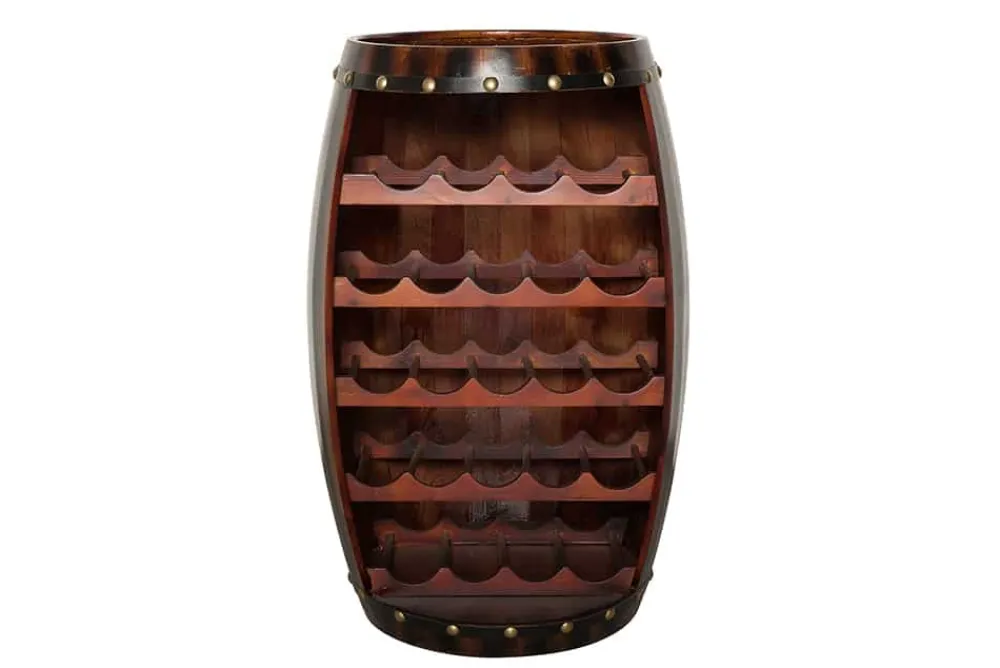 Riess-Ambiente Weinregale|Barschränke > Massives Weinregal BODEGA 80cm coffee braun Pinie Fass-Bartisch für 23 Flaschen