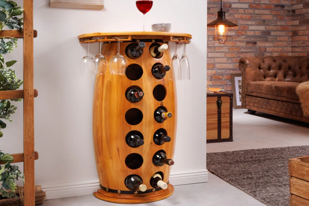 Riess-Ambiente Mehr...|Massivholzregale > Massives Weinregal BODEGA 84cm natur Pinienholz Weinfass Barschrank für 14 Flaschen