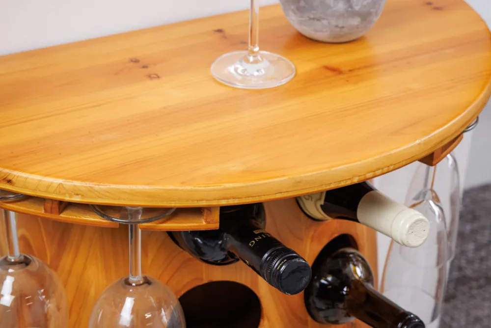 Riess-Ambiente Mehr...|Massivholzregale > Massives Weinregal BODEGA 84cm natur Pinienholz Weinfass Barschrank für 14 Flaschen