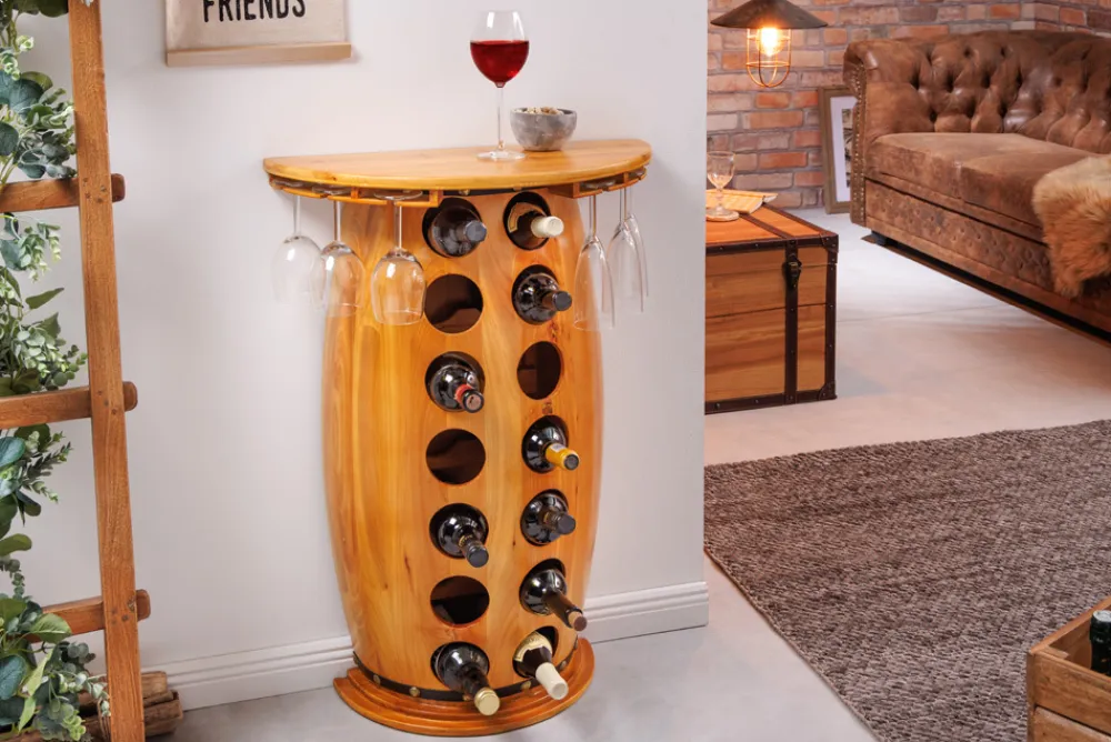 Riess-Ambiente Mehr...|Massivholzregale > Massives Weinregal BODEGA 84cm natur Pinienholz Weinfass Barschrank für 14 Flaschen