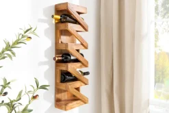 Riess-Ambiente Mehr...|Massivholzregale > Massives Weinregal MAKASSAR 80cm recyceltes Teakholz für 5 Flaschen Wandregal