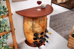 Riess-Ambiente Mehr...|Massivholzregale > Massives Weinregal SEVEN SEAS 80cm natur Pinienholz Weltkarte Weinfass Barschrank