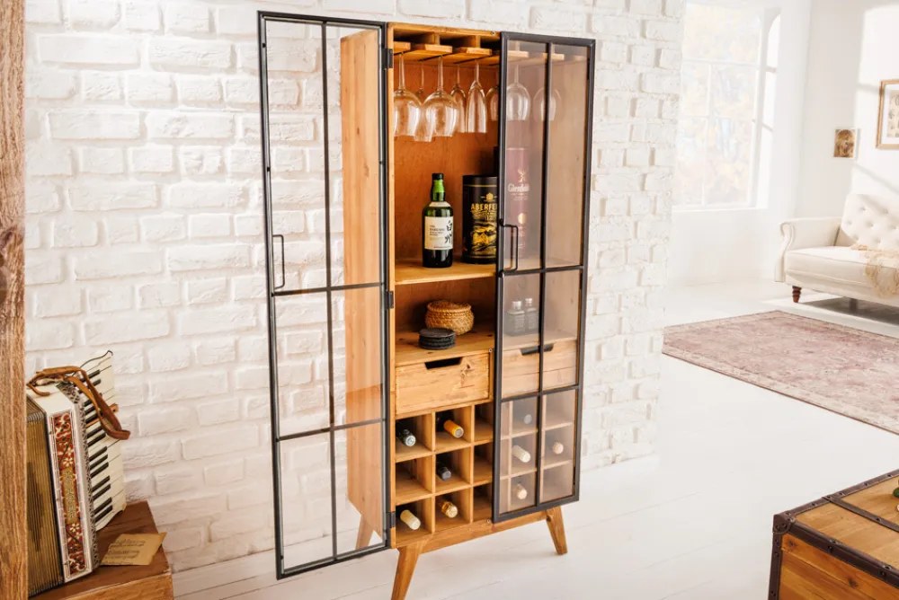 Riess-Ambiente Highboards|Industrial Loft > Massive Vitrine SEVEN SEAS 150cm natur Pinie Industrial-Türen Metall Barschrank