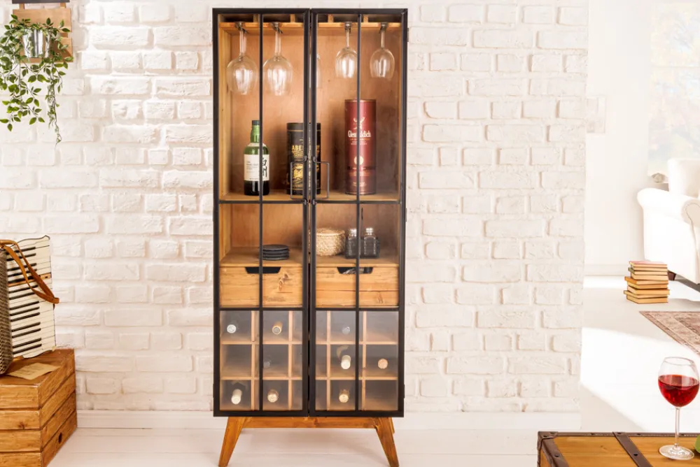 Riess-Ambiente Highboards|Industrial Loft > Massive Vitrine SEVEN SEAS 150cm natur Pinie Industrial-Türen Metall Barschrank