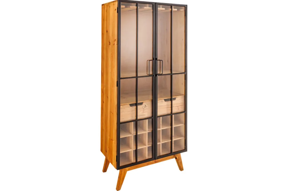 Riess-Ambiente Highboards|Industrial Loft > Massive Vitrine SEVEN SEAS 150cm natur Pinie Industrial-Türen Metall Barschrank