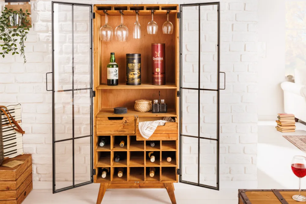 Riess-Ambiente Highboards|Industrial Loft > Massive Vitrine SEVEN SEAS 150cm natur Pinie Industrial-Türen Metall Barschrank