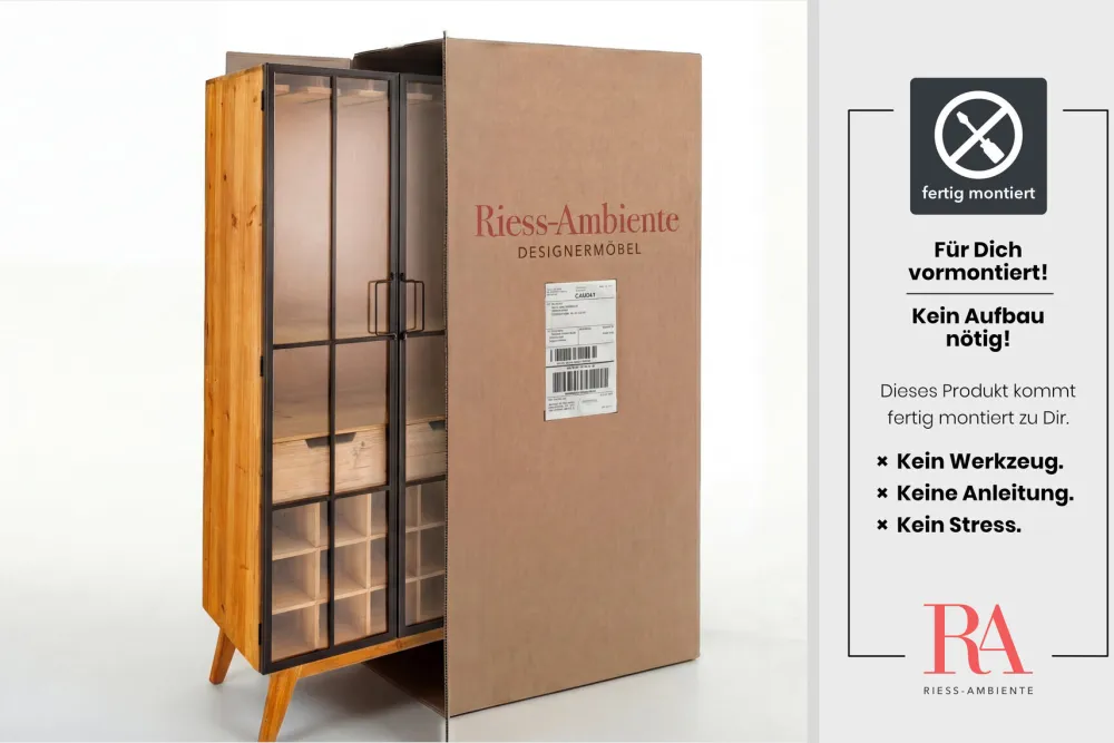 Riess-Ambiente Highboards|Industrial Loft > Massive Vitrine SEVEN SEAS 150cm natur Pinie Industrial-Türen Metall Barschrank