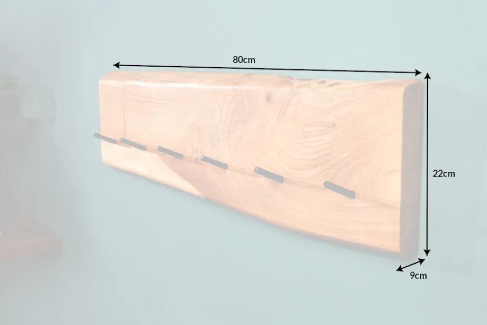 Riess-Ambiente Mehr...|Mehr... > Massive Wand-Garderobe MAMMUT 80cm Akazie mit 6 Kleiderhaken