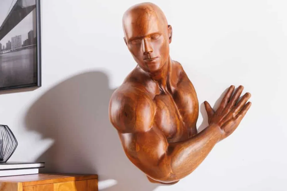 Riess-Ambiente Mehr...|Wohnaccessoires > Massive Wandskulptur SOUL 60cm braun Mangoholz Wanddeko Athleten-Figur