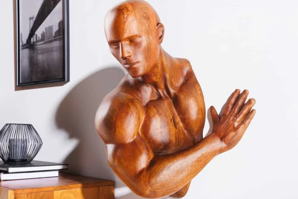 Riess-Ambiente Mehr...|Wohnaccessoires > Massive Wandskulptur SOUL 60cm braun Mangoholz Wanddeko Athleten-Figur