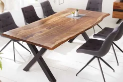 Riess-Ambiente Esstische|Mehr... > Massivholz Baumkanten Esstisch AMAZONAS 180cm braun Sheesham schwarze Metallbeine