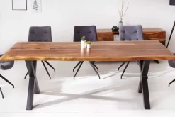 Riess-Ambiente Esstische|Mehr... > Massivholz Baumkanten Esstisch AMAZONAS 200cm braun Sheesham schwarzes Metallgestell