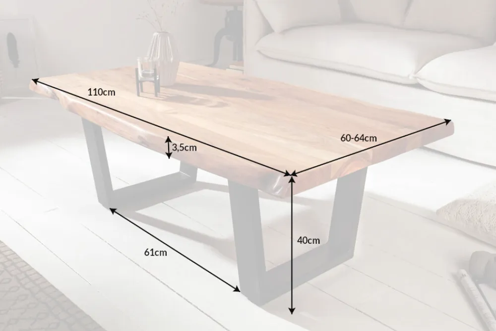 Riess-Ambiente Couchtische & Truhen|Mehr... > Massivholz Baumstamm Couchtisch MAMMUT 110cm Akazie schwarzes Metallgestell 3,5cm Tischplatte