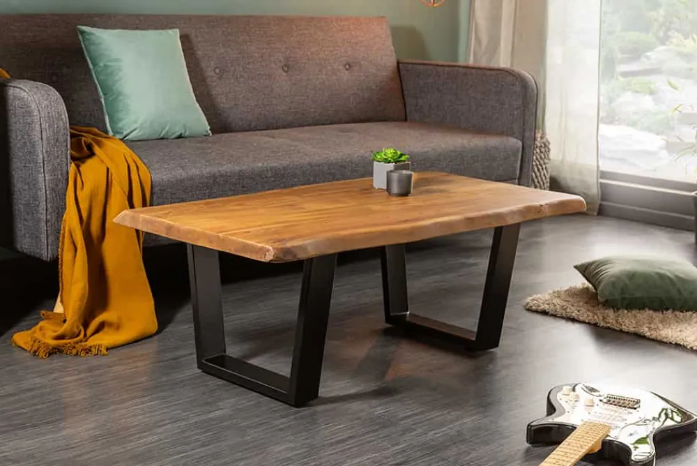 Riess-Ambiente Couchtische & Truhen|Mehr... > Massivholz Baumstamm Couchtisch MAMMUT 110cm Akazie schwarzes Metallgestell 3,5cm Tischplatte