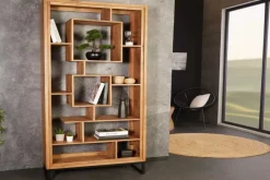 Riess-Ambiente Standregale > Massivholz Bücherregal CUBUS 190cm Akazie honey finish Metallfüße schwarz Standregal