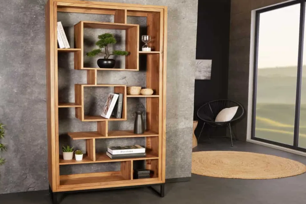 Riess-Ambiente Standregale > Massivholz Bücherregal CUBUS 190cm Akazie honey finish Metallfüße schwarz Standregal