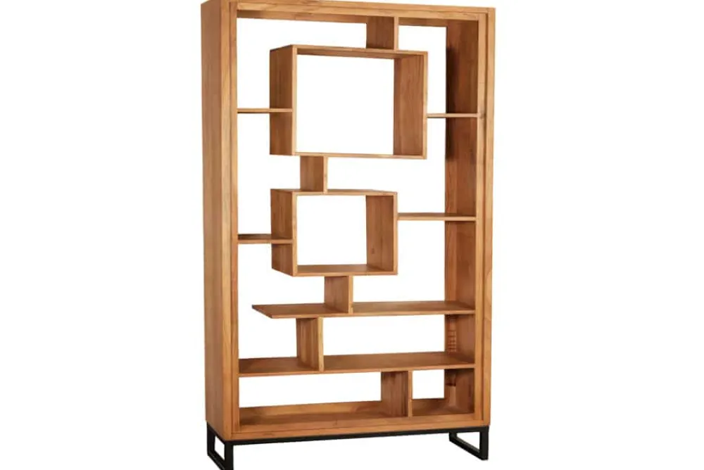 Riess-Ambiente Standregale > Massivholz Bücherregal CUBUS 190cm Akazie honey finish Metallfüße schwarz Standregal