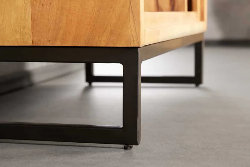 Riess-Ambiente Standregale > Massivholz Bücherregal CUBUS 190cm Akazie honey finish Metallfüße schwarz Standregal