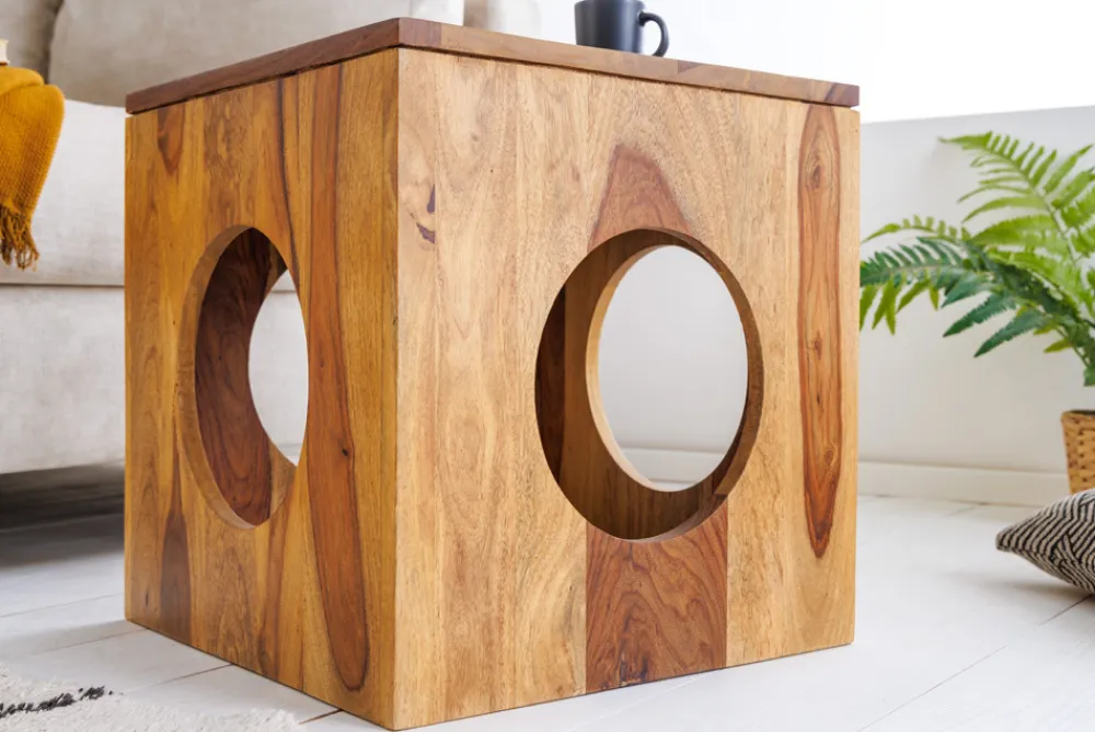 Riess-Ambiente Mehr...|Massivholztische > Massivholz Beistelltisch CUBUS 40cm Sheesham stone finish Hocker