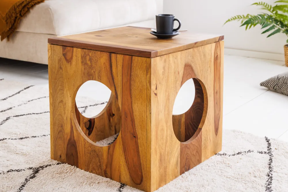 Riess-Ambiente Mehr...|Massivholztische > Massivholz Beistelltisch CUBUS 40cm Sheesham stone finish Hocker