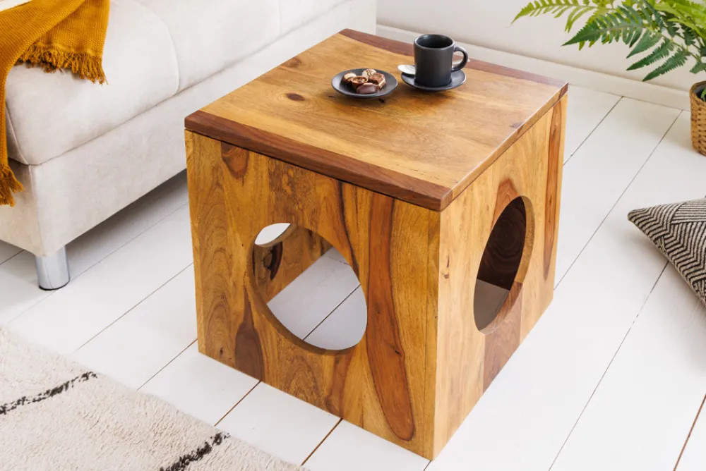 Riess-Ambiente Mehr...|Massivholztische > Massivholz Beistelltisch CUBUS 40cm Sheesham stone finish Hocker