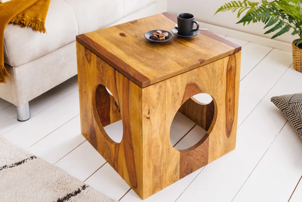 Riess-Ambiente Mehr...|Massivholztische > Massivholz Beistelltisch CUBUS 40cm Sheesham stone finish Hocker