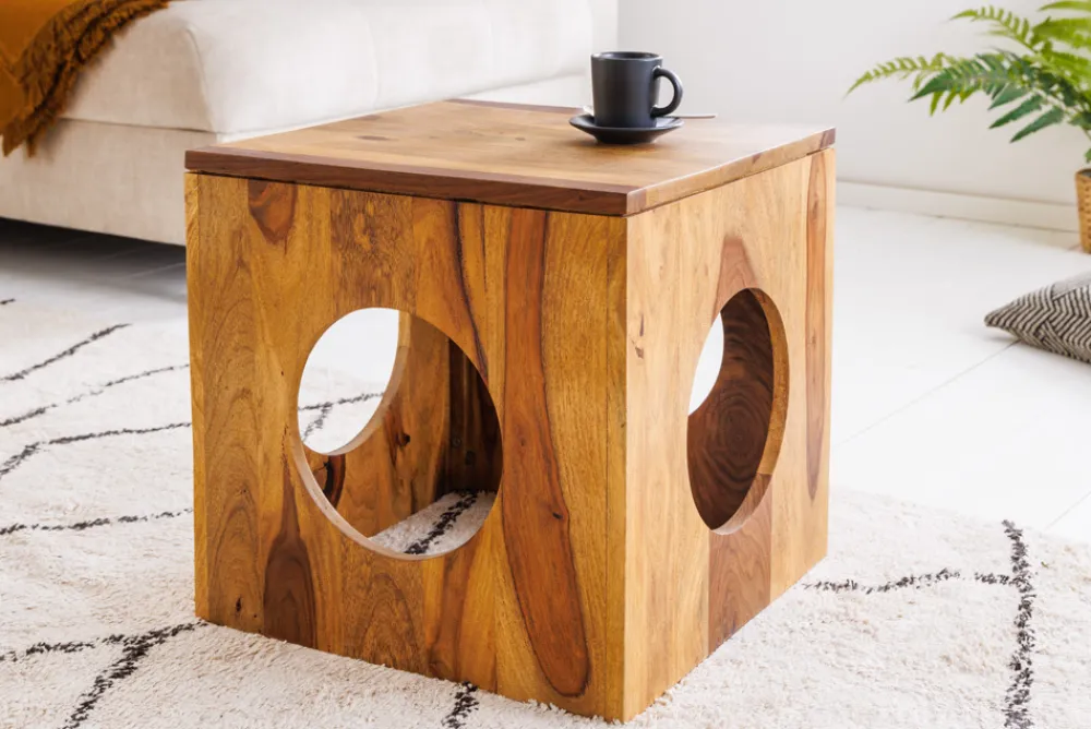 Riess-Ambiente Mehr...|Massivholztische > Massivholz Beistelltisch CUBUS 40cm Sheesham stone finish Hocker
